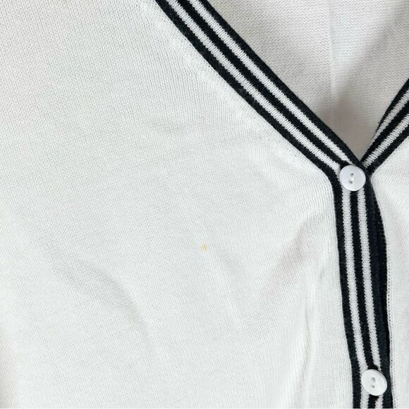 Sutton Studio White Black Cotton Tipped Button Up Cardigan Sweater Size Medium - Picture 6 of 7